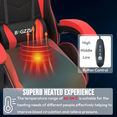 Miniatura 5 de Bigzzia Silla de juegos con cojín térmico, sillas ergonómicas de videojuegos con almohada y soporte lumbar, silla de computadora ajustable en altura