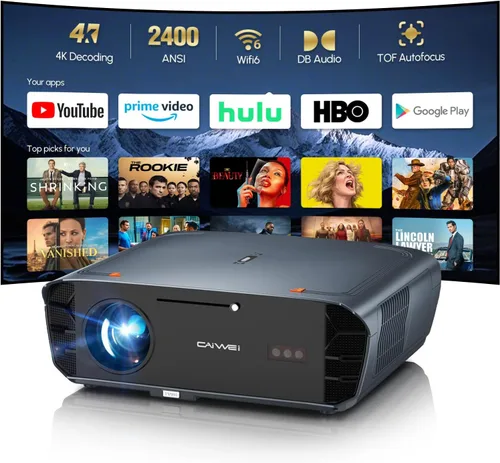Proyector inteligente 4K con Google TV, 2400 lúmenes ANSI visión diurna, HDR10, NFC, WiFi 6, Bluetooth 5.4, audio DB, HDMI ARC 2.1, enfoque