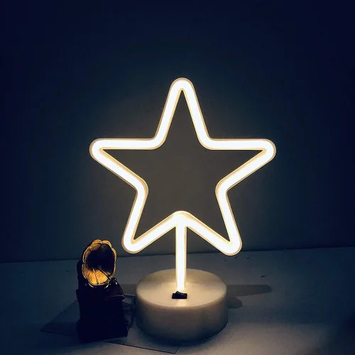 Miniatura 9 de ENUOLI Lámpara de luz LED de neón en forma de estrella blanca cálida con base, funciona con pilas y USB, letrero de neón LED en forma de estrella