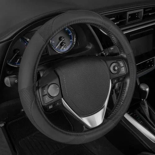 Miniatura 13 de Motor Trend GripDrive - Funda de cuero negro sintético para volante de automóvil, camión, camioneta, SUV, tamaño pequeño de 14 pulgadas, funda