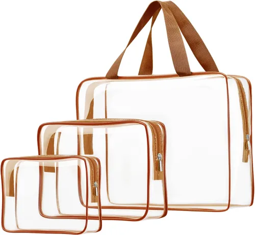 Miniatura 7 de 3 bolsas de cosméticos transparentes, aprobadas por la TSA, juego de bolsas de aseo transparentes para viajes, playa, bolsa de organización