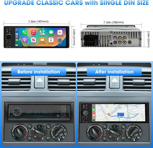 Miniatura 6 de Estéreo CarPlay de un solo DIN: Radio de coche con pantalla táctil automática Android para vehículos clásicos - Pantalla IPS de 6.5 pulgadas