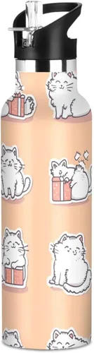 Miniatura 19 de Art Exotic Shorthair Cats Pink Double Wall Vacuum Insulated Bottles Water Bottles With Straws Leak-proof BPA-Free Leak Proof for Gym Sports