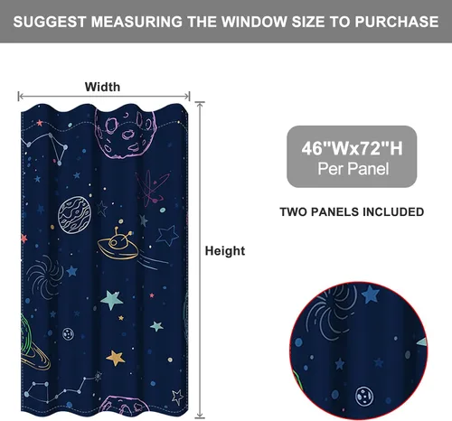 Miniatura 2 de Cortina opaca con diseño de dibujos animados para niños, diseño de luna, estrellas, planetas, cortinas de oscurecimiento con ojales inoxidables Azul