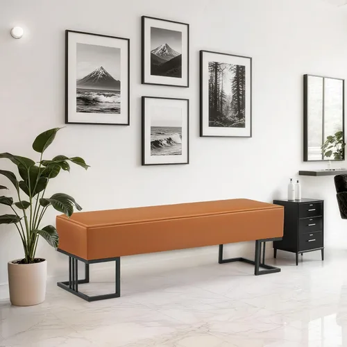 Miniatura 7 de OmySalon Asiento de banco para sala de espera, piel sintética, silla de recepción de 55.1 pulgadas, muebles de vestíbulo para sala de conferencias