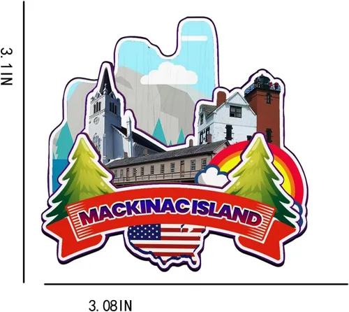 Miniatura 3 de Mackinac Island Michigan USA - Imán de madera para nevera, monumentos 3D, recuerdos coleccionables, decoración hecha a mano -2770