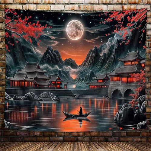 Miniatura 13 de Tapiz de cascada de bosque, flores de paisaje natural, tapices para colgar en la pared para hombres y niños, decoración de arte de pared, decoración
