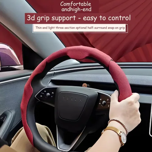 Miniatura 2 de Funda para volante de automóvil, de piel napa de 15 pulgadas, juego de 3 protectores antideslizantes para volante de automóvil, ajuste universal