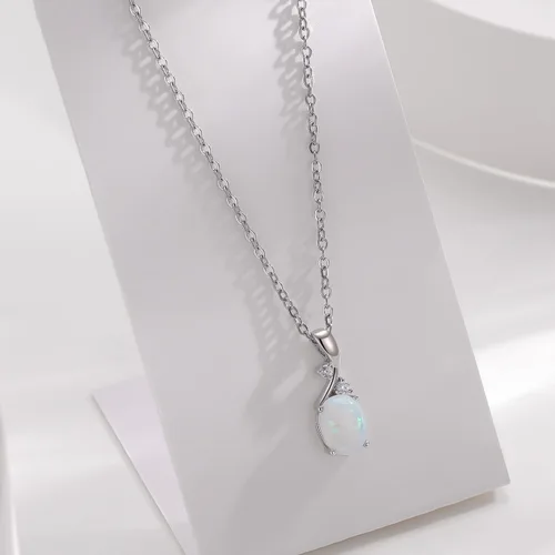 Miniatura 6 de AILUOR Collar con colgante de ópalo vintage, chapado en plata, piedra preciosa ovalada de ópalo blanco, joyería de moda para mujeres y madres, amor