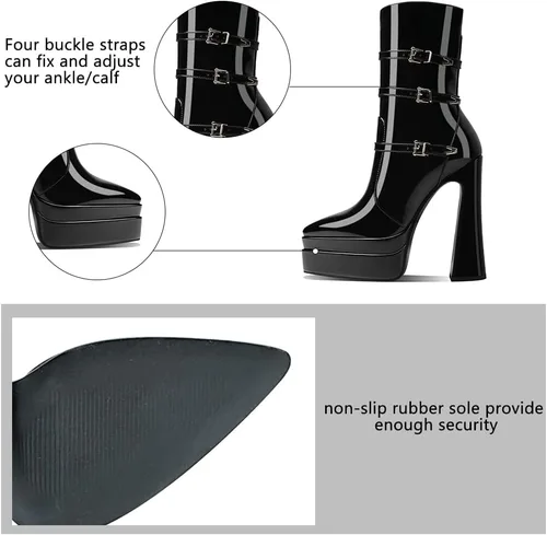 Miniatura 3 de Artrotter Botas de plataforma puntiaguda para mujer, botas de combate de tacón alto con cremallera de tamaño, botines de plataforma doble apilada