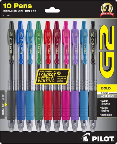 Miniatura 3 de Pilot G2 Premium - Bolígrafos retráctiles de tinta de gel de alta calidad, punta gruesa (1.0mm), bolígrafos de gel 1.0, surtidos, paquete de 10