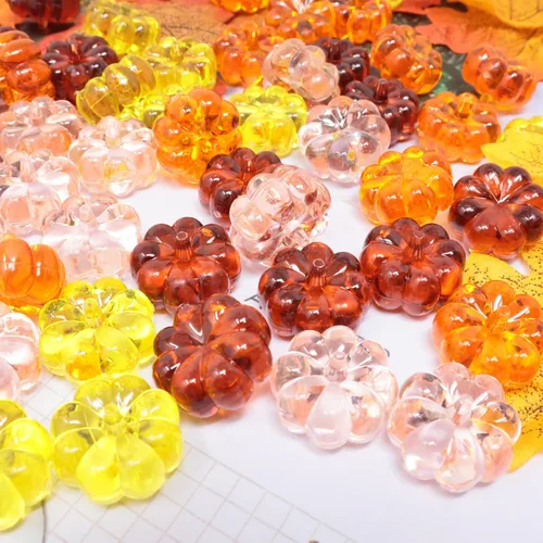 Miniatura 3 de yueton 48 piezas de decoraciones acrílicas de otoño, adornos de calabaza acrílicas, cuentas de calabaza de plástico sin agujeros para Acción