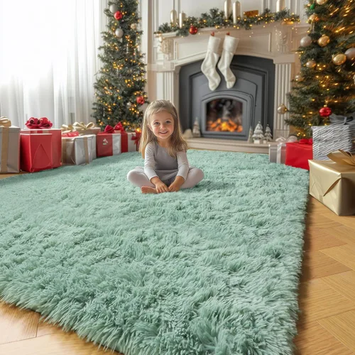 Miniatura 7 de Alfombras de color verde salvia para dormitorio, sala de estar, alfombra peluda esponjosa de 5 x 8 pies para guardería, aula, adolescentes, niños