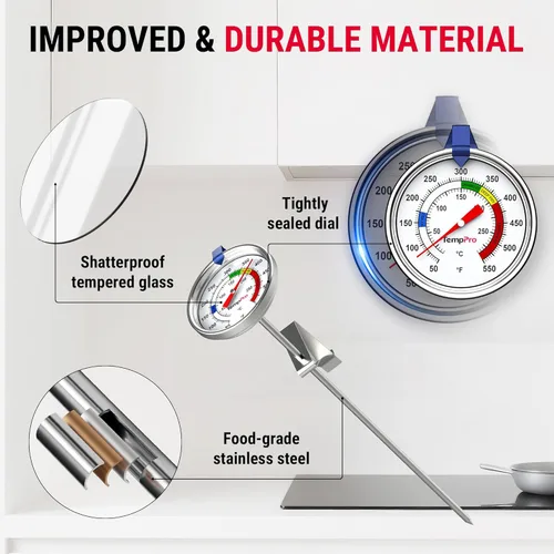 Miniatura 4 de ThermoPro Termómetro para Dulces con Clip para Olla, Sonda Larga de 9 Pulgadas Termómetro de Aceite para Fritura Profunda para Freír y Hacer Dulces
