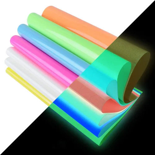Miniatura 2 de Vinilo de Transferencia de Calor 3D Puff que Brilla en la Oscuridad, Color Fluorescente Luminoso HTV Vinilo Puff 6 Hojas 12"x10" para Prensa