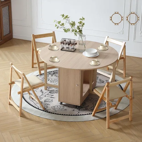 Miniatura 2 de COMUHOME Mesa de comedor plegable redonda de 47.3 pulgadas para 4-8, mesa de comedor plegable de madera para cocina, mesa de comedor grande con Mesa