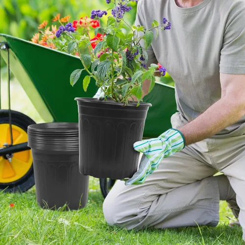 Miniatura 7 de 50 piezas de macetas de 2 galones para vivero, macetas de plástico suave y engrosadas con agujeros, contenedor de plántulas de flores de jardín