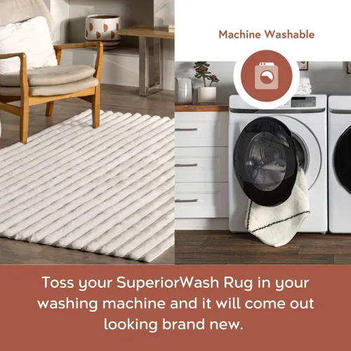 Miniatura 4 de nuLOOM SuperiorWash Collection Kai Blanco Hueso, 5 x 8 pies, esponjosa y acogedora, de alto tráfico, resistente a las manchas, fácil de limpiar, Kai