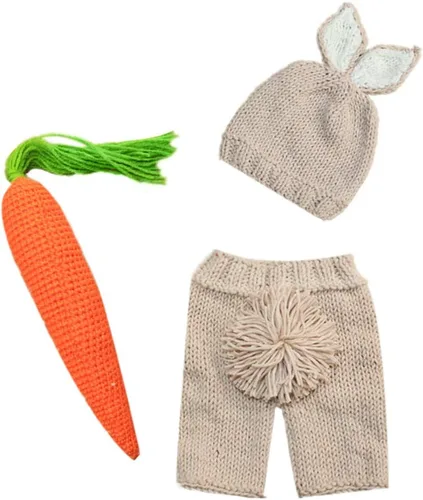 IMEKIS Disfraz de conejo de Pascua para recién nacido, disfraz de ganchillo de punto, pañal, zanahoria, primer cumpleaños, conjunto para niño y niña