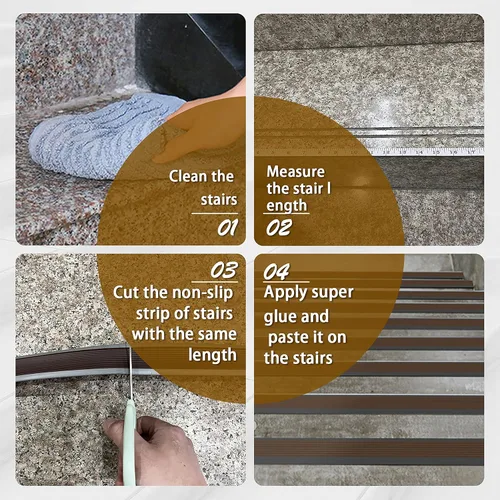 Miniatura 6 de Paquete de 10 tiras adhesivas antideslizantes de goma para escaleras de 47 pulgadas, hechas de goma resistente al desgaste, silencioso, fácil