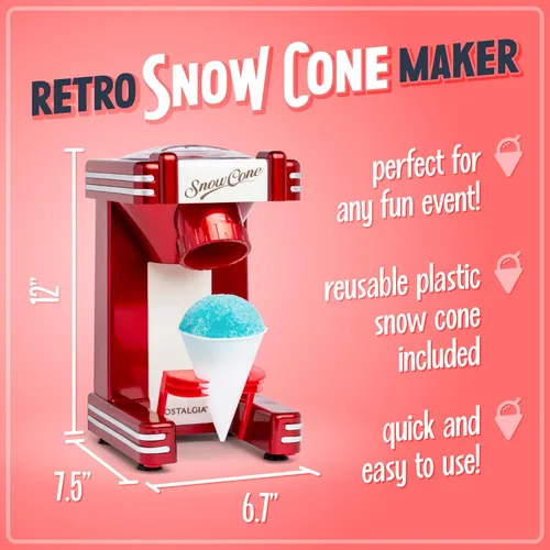 Miniatura 2 de Nostalgia Máquina de Raspados de Hielo Raspado - Hace 20 Golosinas Heladas - Incluye 1 Vaso de Plástico Reutilizable - Rojo Retro Rojo (Retro Red)