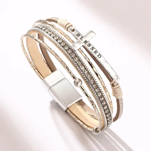Miniatura 6 de Fesciory Pulsera de leopardo para mujer, pulsera de cuero bohemio multicapa con perlas de cristal