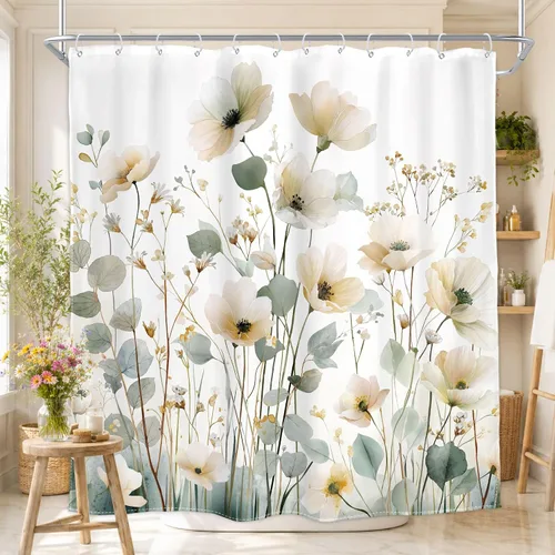Miniatura 10 de Cortina de ducha floral roja para baño, 60 pulgadas de ancho x 72 pulgadas de largo, flor de cerezo, ciruela, estética asiática, japonesa, acuarela