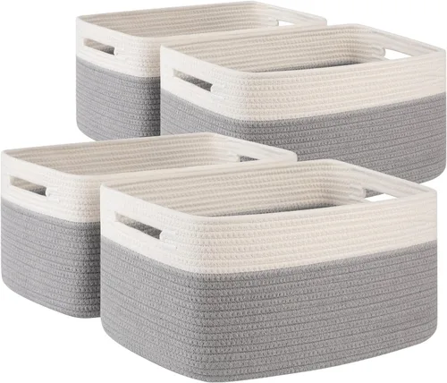 Miniatura 18 de Paquete de 4 cestas de almacenamiento para organizar, cestas tejidas para estantes, perfectas para juguetes, libros, toallas y ropa, cestas