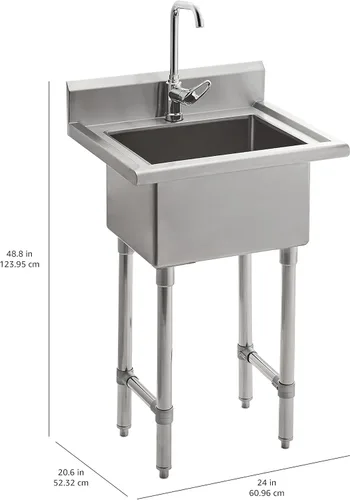 Miniatura 7 de ROCKPOINT Fregadero de acero inoxidable para preparación y utilidad, fregadero comercial hecho a mano con 14 pulgadas de profundidad x 18 pulgadas