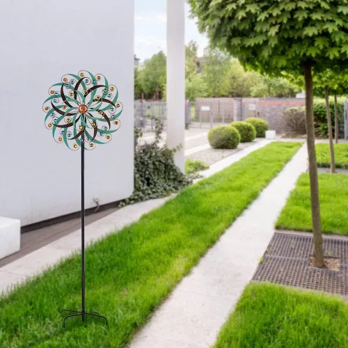 Miniatura 8 de VEWOGARDEN - Molinillo de viento grande de 20" de diámetro, escultura de viento giratoria de metal para exteriores - Arte de jardín, captadores