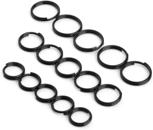 Miniatura 8 de FEGVE Llaveros de titanio, anillos divididos, llaveros pequeños no magnéticos, anillos de salto, 15 piezas, mezcla de 10/12/0.551 in, Negro