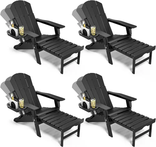Miniatura 19 de NAVINE Silla Adirondack ajustable con reposapiés retráctil, Silla Adirondack plegable de HDPE con portavasos, Silla Adirondack para todo el tiempo