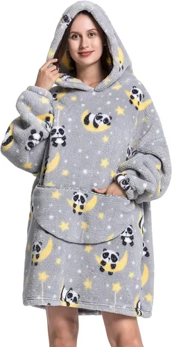 Miniatura 14 de Manta con capucha, sudadera de gran tamaño para adultos, mujeres y hombres, hecha de franela muy suave y cálida, con bolsillo y mangas