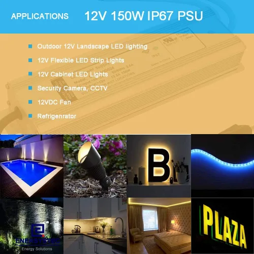 Miniatura 7 de Fuente de alimentación LED de 150 W 12 V Convertidor de CA a CC - Transformador IP67 impermeable con enchufe de 3 puntas, adaptador de corriente