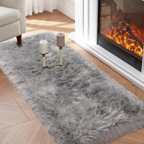 Miniatura 15 de Alfombra de piel sintética para sofá, silla, alfombra pequeña beige para dormitorio, 2 x 3 pies, alfombras peludas para habitación de los niños
