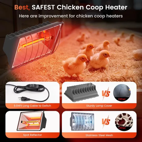 Miniatura 7 de Lámpara de calor para gallinero, calentador de criador de 300 W para pollitos cable de 9.84 pies, placa de calefacción aprobada por UL y lámpara