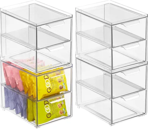 Miniatura 11 de mDesign Caja de almacenamiento apilable con cajón extraíble, cubos de plástico apilables para despensa de cocina y armario, encimera, isla y mesas