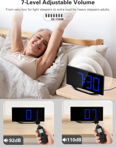 Miniatura 3 de Reloj despertador digital para mesita de noche del dormitorio, pantalla grande de números grandes con atenuador de brillo, reloj de escritorio