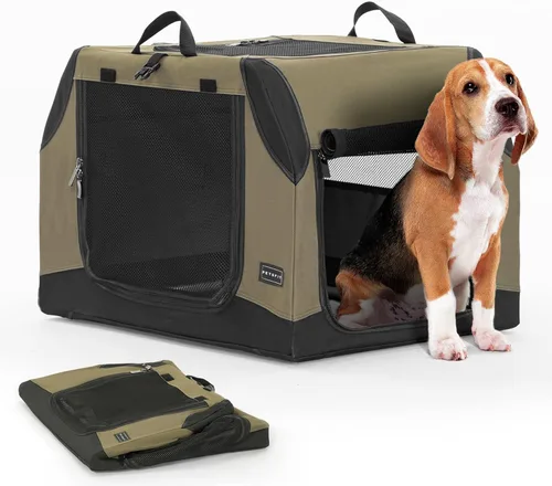 Miniatura 9 de PETSFIT Jaula de viaje para perros, jaula para perros de lados suaves, estructura ajustable resistente de 36 pulgadas, fácil de instalar, jaula Gris