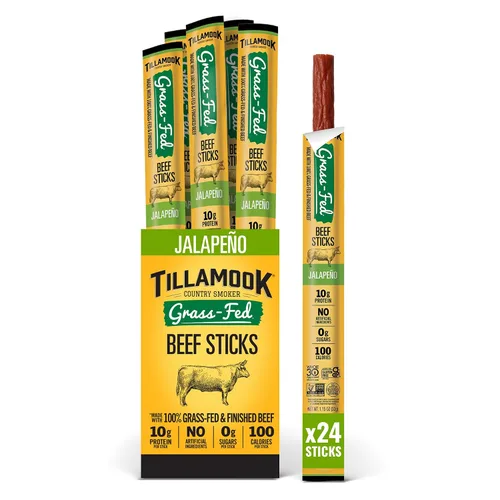 Miniatura 7 de Tillamook Country Smoker Palitos de Carne de Res 100% Alimentada con Pasto, Cero Azúcar, Jalapeño, 1.15 Onzas (Paquete de 8) Whole 30, Sin OMG