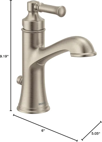 Miniatura 7 de Moen 6803BN Dartmoor - Grifo para lavabo de baño con una sola manija con placa opcional, níquel cepillado, 1 unidad (paquete de 1)