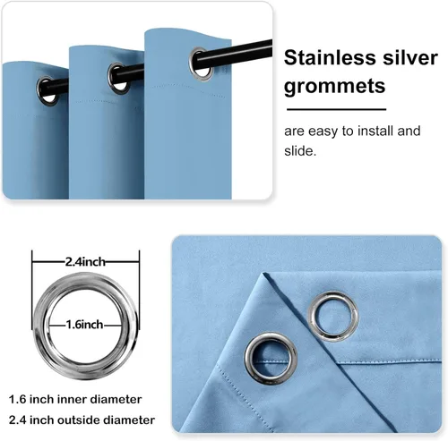 Miniatura 4 de DWCN Cortinas Azul Claro de 63 Pulgadas de Largo, Cortinas Oscurecedoras para Dormitorio, Tratamientos para Ventanas Extra Anchos de 70W, Azul