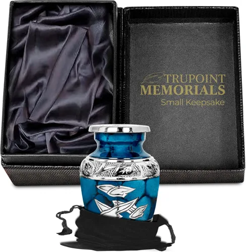Miniatura 10 de Trupoint Memorials Urnas de Cremación para Cenizas Humanas, Urna de Entierro Decorativa para Adultos Hombres y Mujeres – Grande, Aves Azules