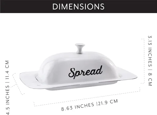 Miniatura 6 de AuldHome Design Plato de mantequilla esmaltado grande (blanco); plato de mantequilla esmaltada de granja con tapa y tapa