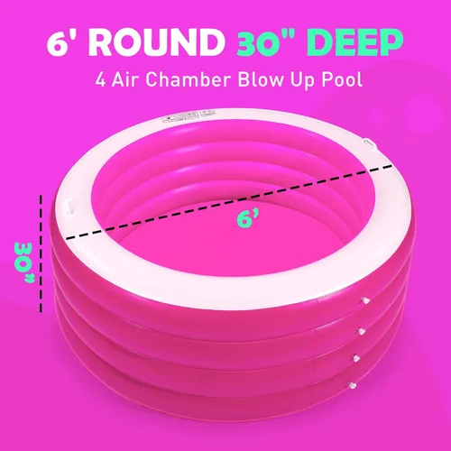 Miniatura 3 de Piscina inflable redonda de 72 x 30 pulgadas de profundidad, piscina inflable para el patio trasero para niños, rosa