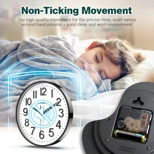 Miniatura 4 de GLVSAE Reloj de pared de 12 pulgadas sin tictac, relojes de pared que funcionan con pilas, grandes, fáciles de leer con dial estereoscópico