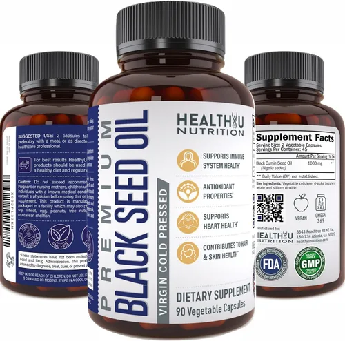 Cápsulas de aceite de semilla de comino negro prémium – Píldoras de aceite de semillas negras virgen prensadas en frío Nigella Sativa – Suplemento