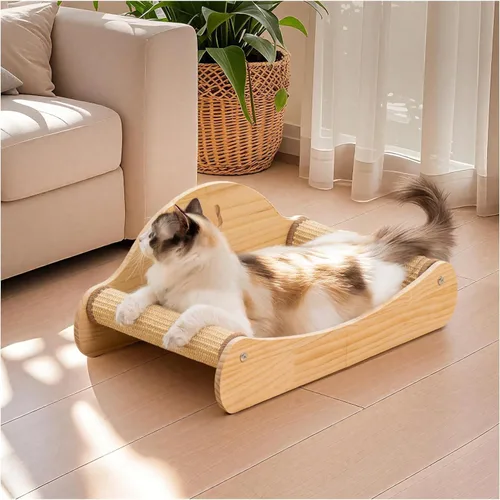 Miniatura 8 de Avont Cama rascador para gatos, almohadilla rascador de sisal natural, marco de madera maciza, sillón para gatos de interior, extra grande
