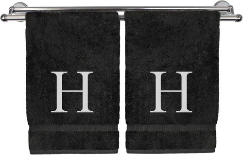 Miniatura 49 de Toalla de mano monogramada, regalo personalizado, juego de 2 - Toalla bordada con letra de bloque dorada - Extra absorbente 100% algodón turco
