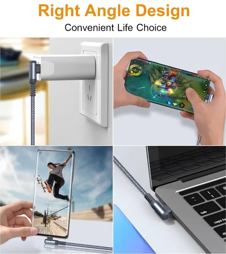 Miniatura 4 de sweguard Cable de carga USB tipo C en ángulo recto [2 unidades, 20 pies] 3.1A cable trenzado de nailon para iPhone 17, 16, 15 Pro Max Plus, iPhone